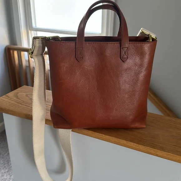 Madewell Top Zip Soft Brown English transport Tote/ Crossbody - Picture 2 of 6